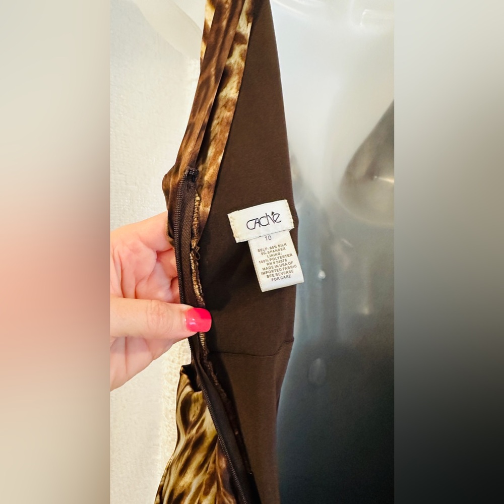 Gorgeous Vintage Cache V-Neck Dress 10 Leopard Animal Ruched Side - Picture 7 of 13